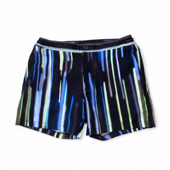Good Man Brand "Flashing Lights" print swim trunk men's sz small striped - Picture 1 of 8